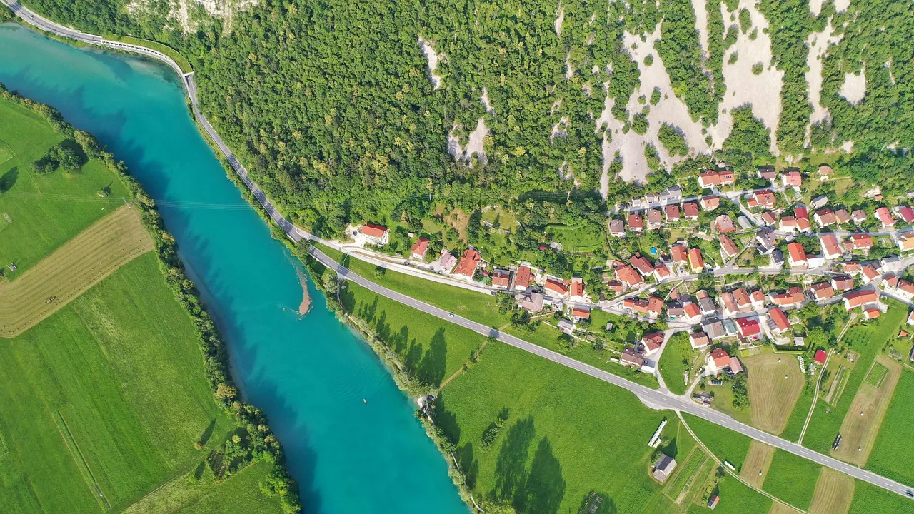 slovenia, nature, river, aerial view, field, aerial photography
